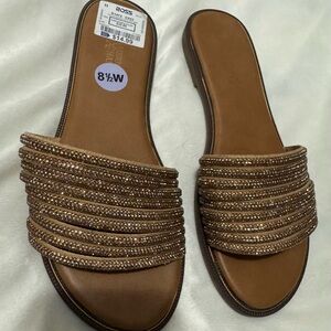 American Exchange Tan Beaded Slide Sandals